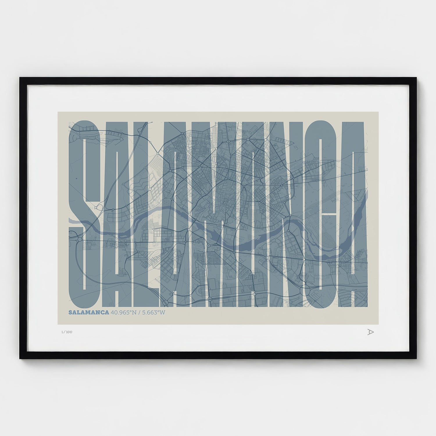 Lámina tipográfica de Salamanca – diseño Extra Comprimida, marco negro
