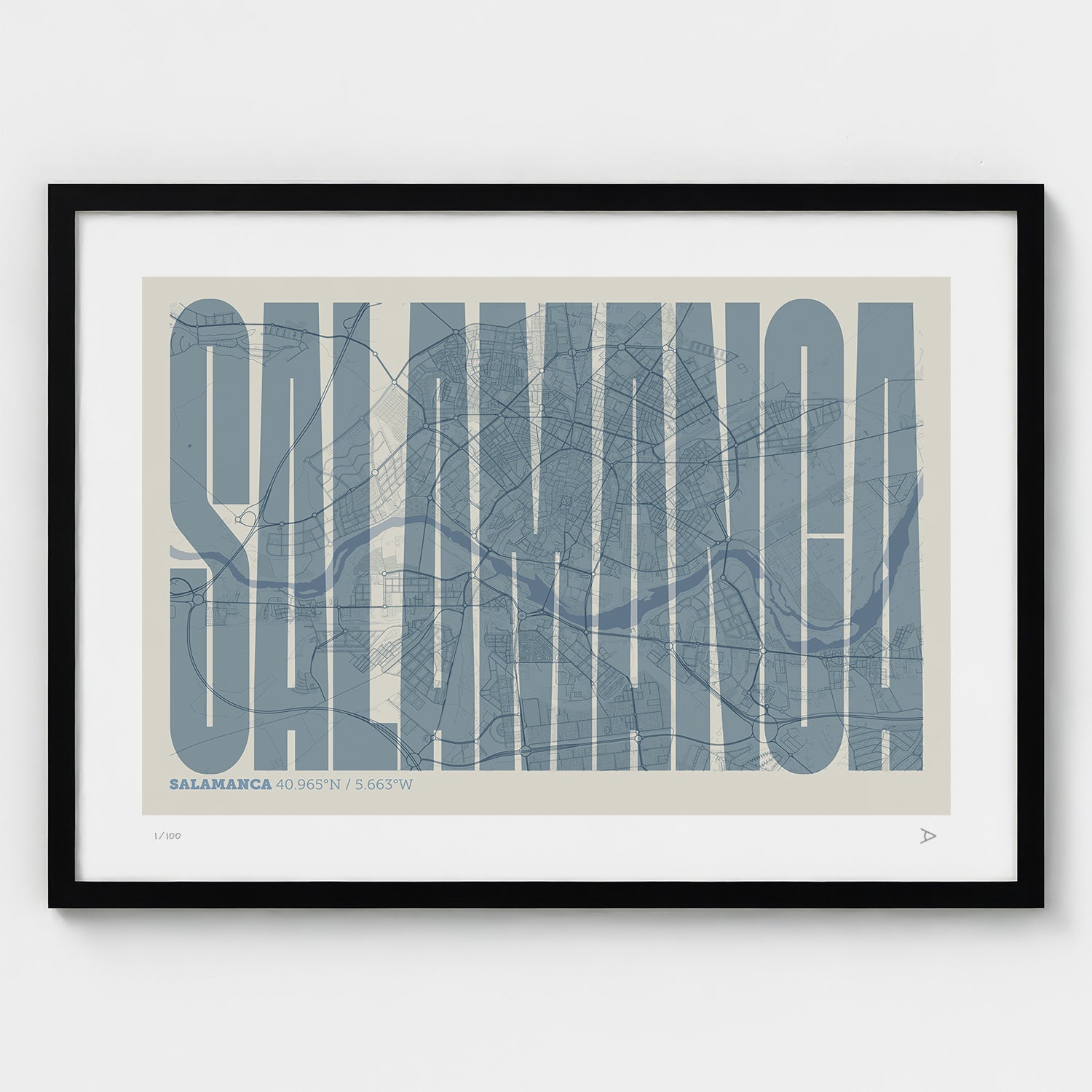 Lámina tipográfica de Salamanca – diseño Extra Comprimida, marco negro