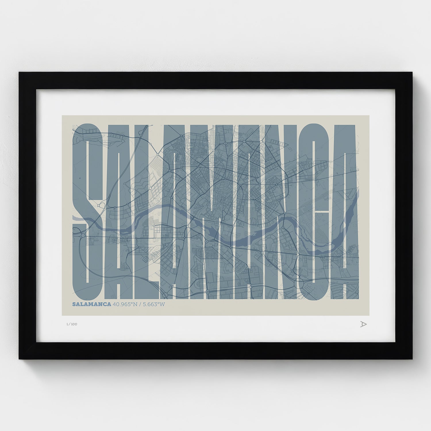 Lámina tipográfica de Salamanca – diseño Extra Comprimida, marco negro
