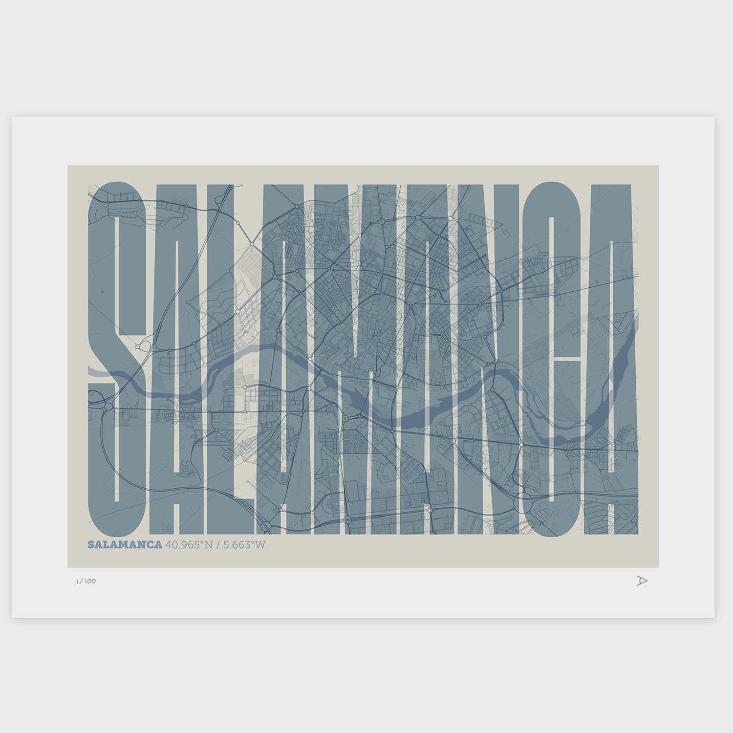 Lámina tipográfica de Salamanca – diseño Extra Comprimida, sin marco sobre papel