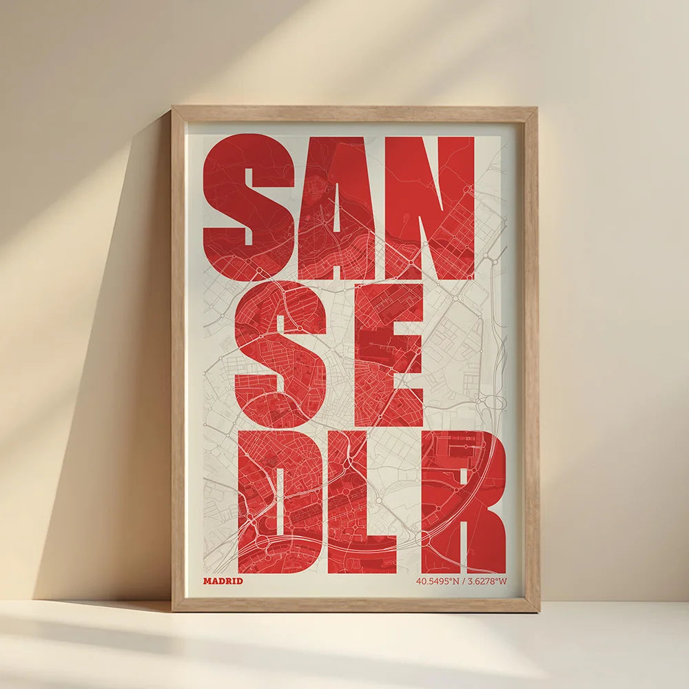 Lámina creativa de Sanse – Diseño gráfico y tipografía sobre mapa