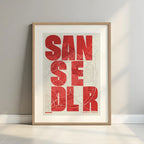 Lámina creativa de Sanse – Diseño gráfico y tipografía sobre mapa