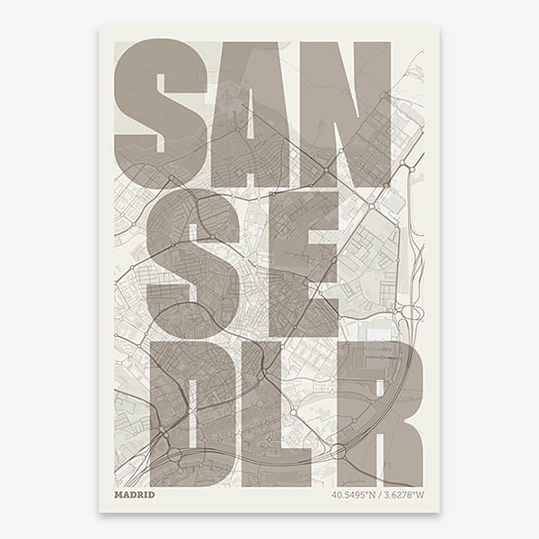 Lámina creativa de Sanse – Diseño gráfico y tipografía sobre mapa