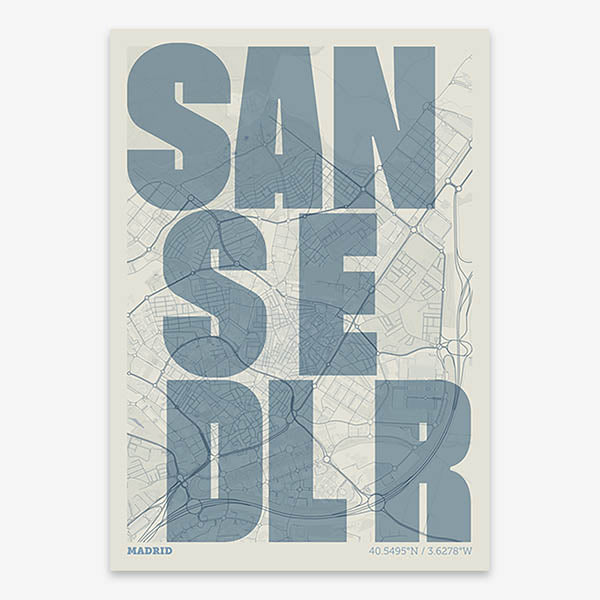 Lámina creativa de Sanse – Diseño gráfico y tipografía sobre mapa