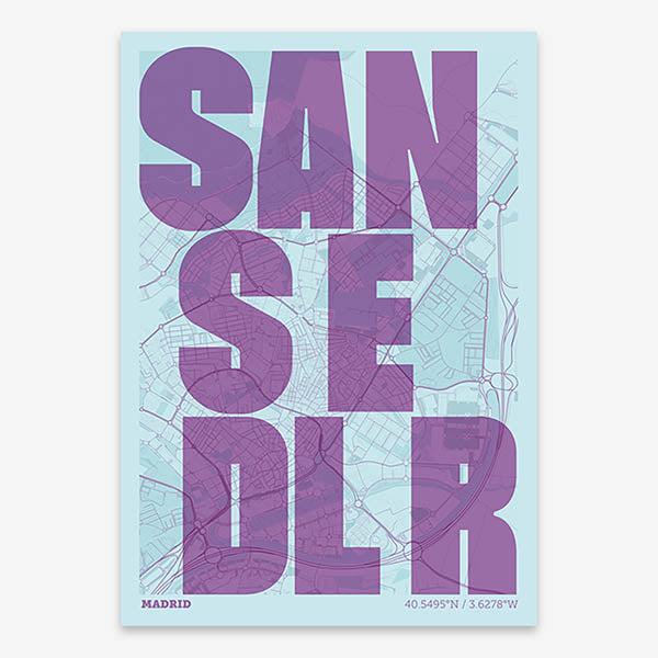 Lámina creativa de Sanse – Diseño gráfico y tipografía sobre mapa