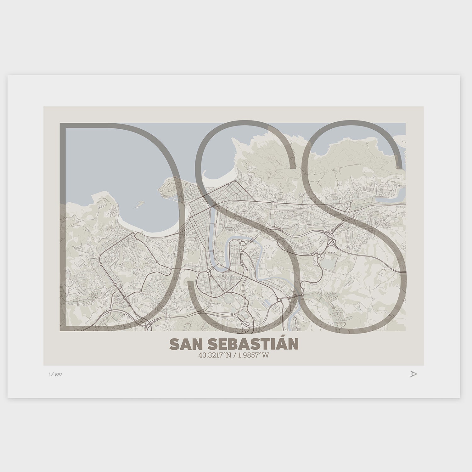 Lámina tipográfica de San Sebastián – diseño Ultrafina, sin marco sobre papel