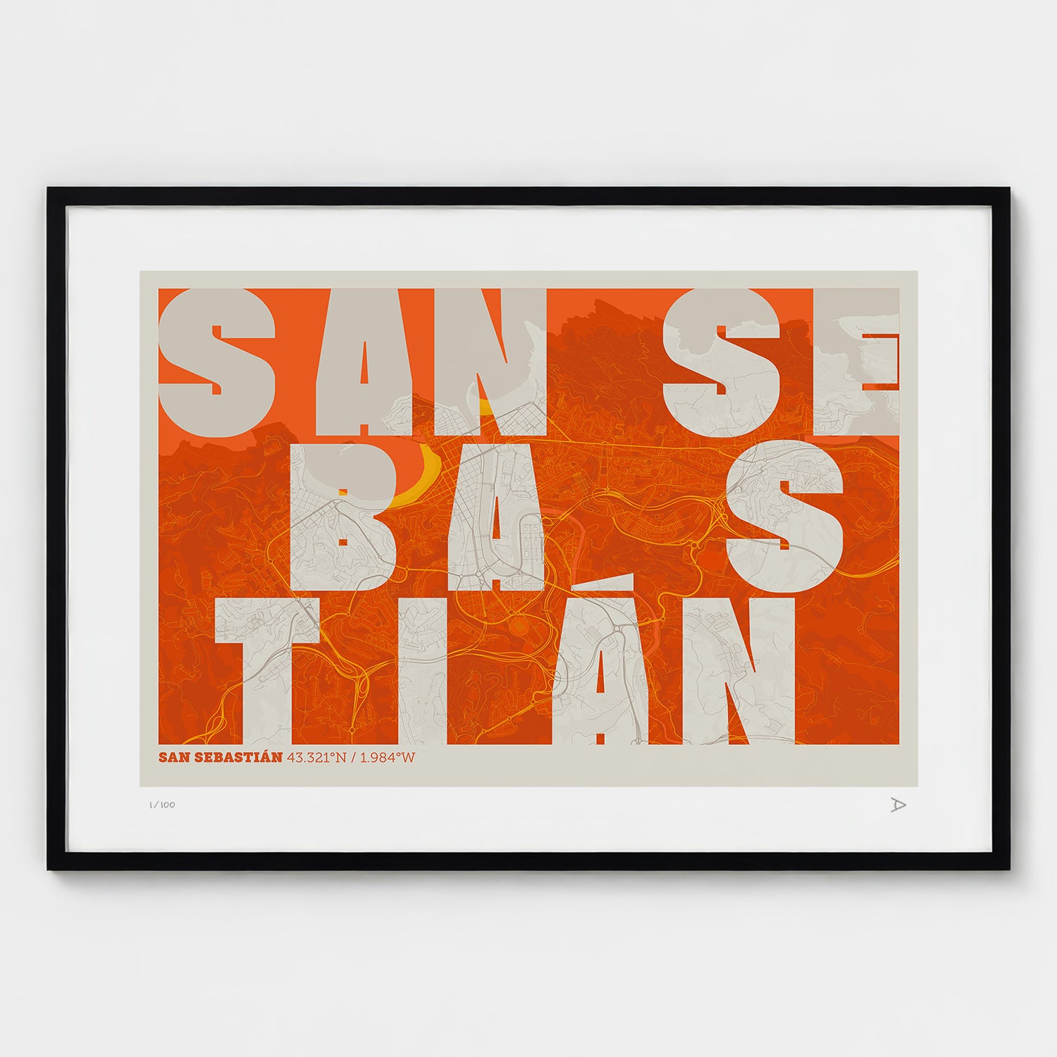 Lámina tipográfica de San Sebastián – diseño Revoltosa, marco negro