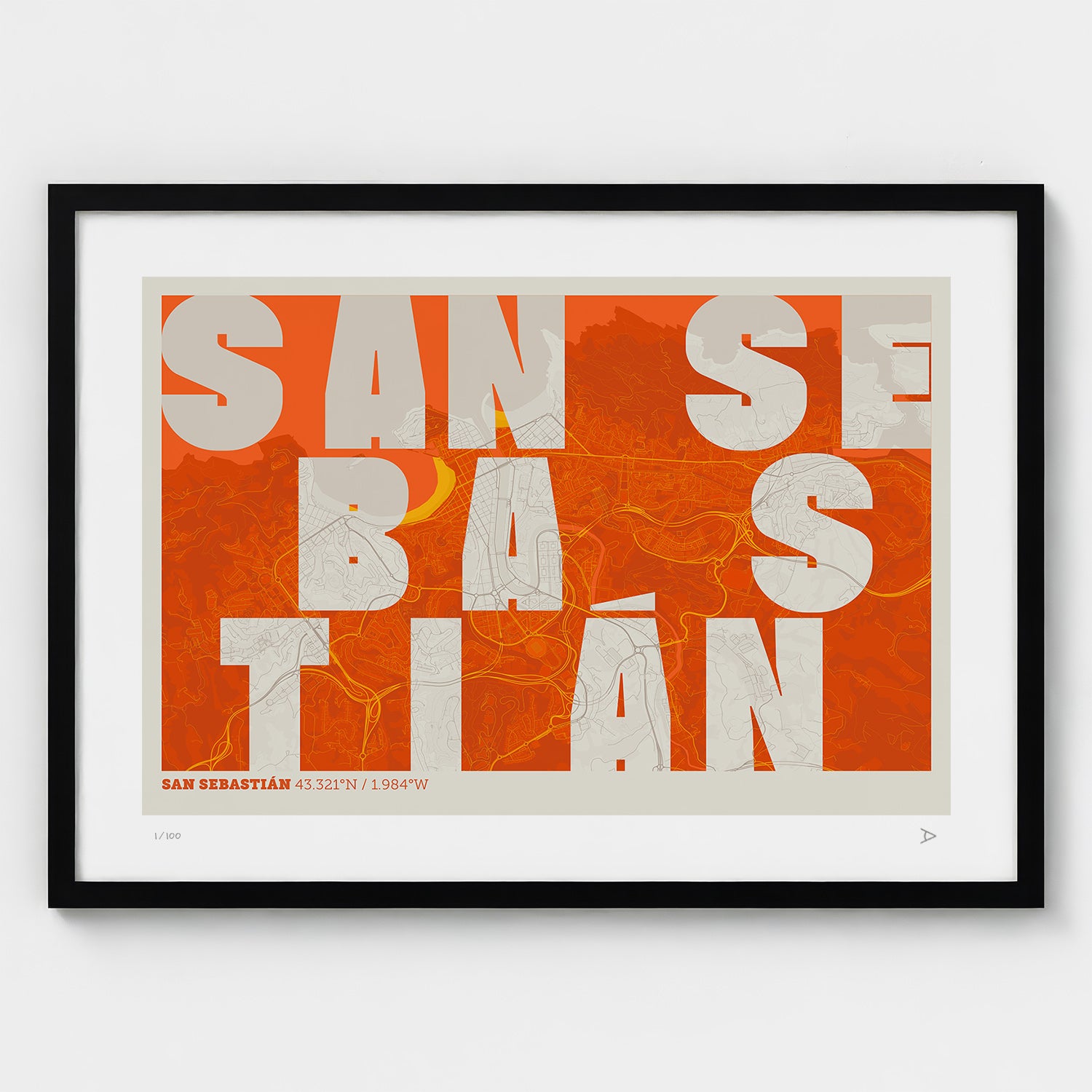 Lámina tipográfica de San Sebastián – diseño Revoltosa, marco negro
