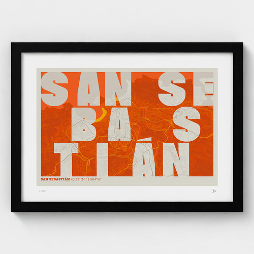 Lámina tipográfica de San Sebastián – diseño Revoltosa, marco negro
