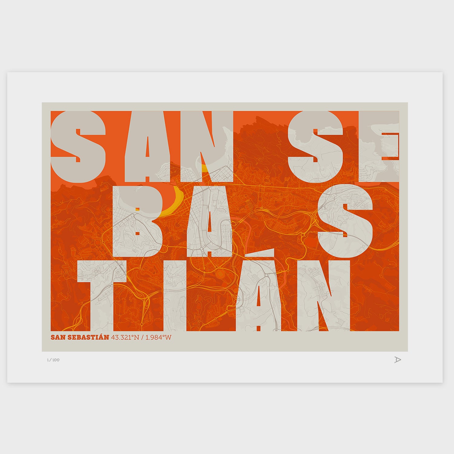 Lámina tipográfica de San Sebastián – diseño Revoltosa, sin marco sobre papel