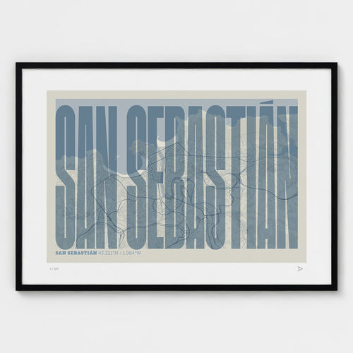 Lámina tipográfica de San Sebastián – diseño Extra Comprimida, marco negro