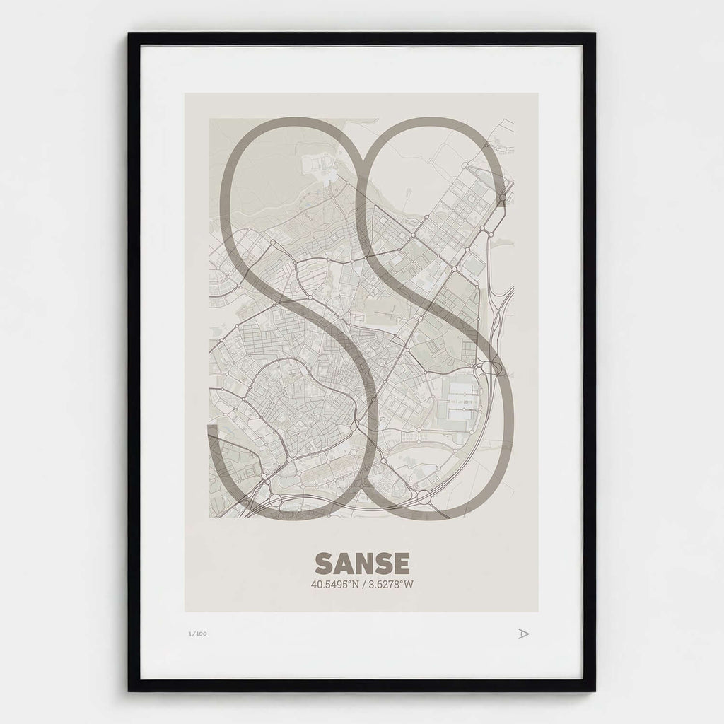Lámina tipográfica de San Sebastián de los Reyes – diseño Ultrafina, marco negro
