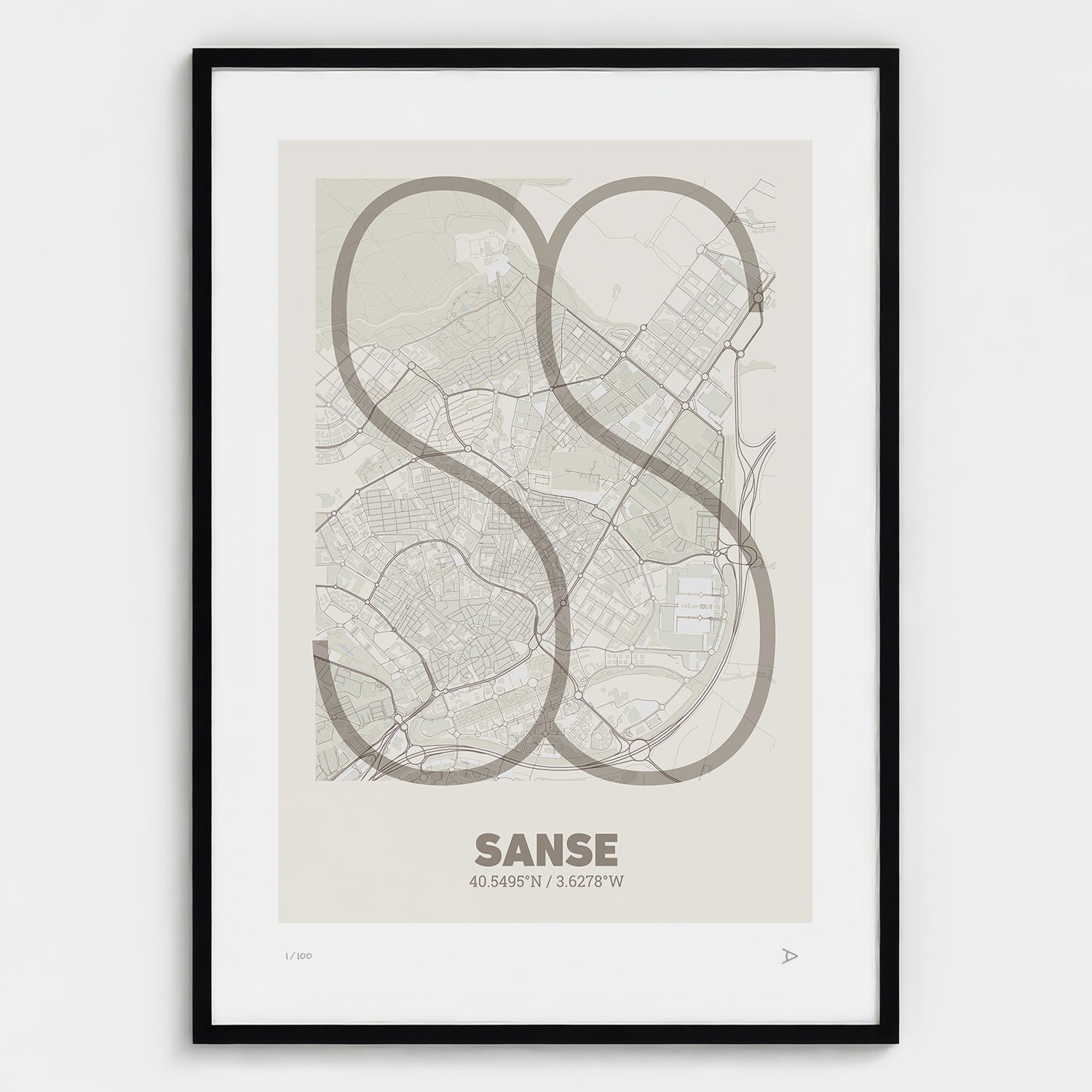 Lámina tipográfica de San Sebastián de los Reyes – diseño Ultrafina, marco negro