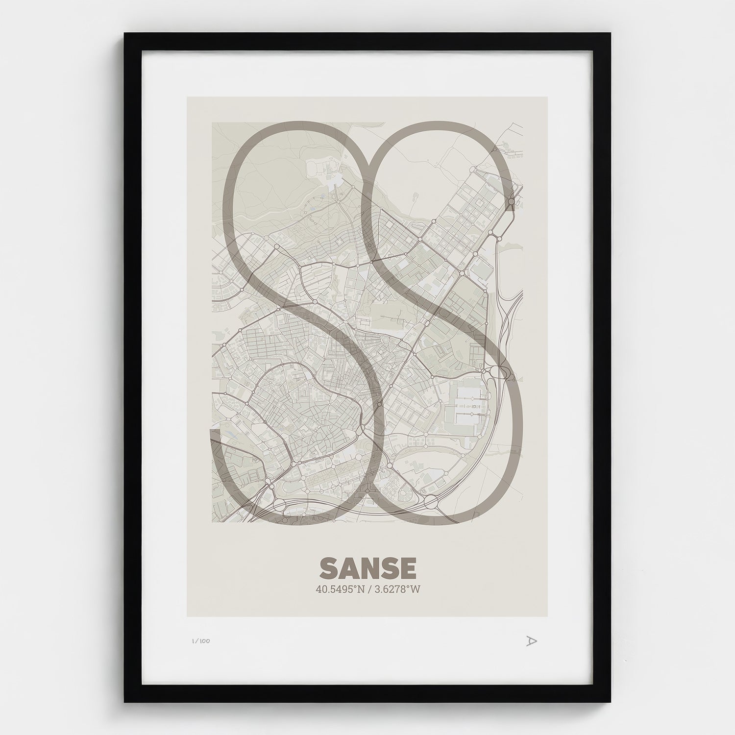 Lámina tipográfica de San Sebastián de los Reyes – diseño Ultrafina, marco negro