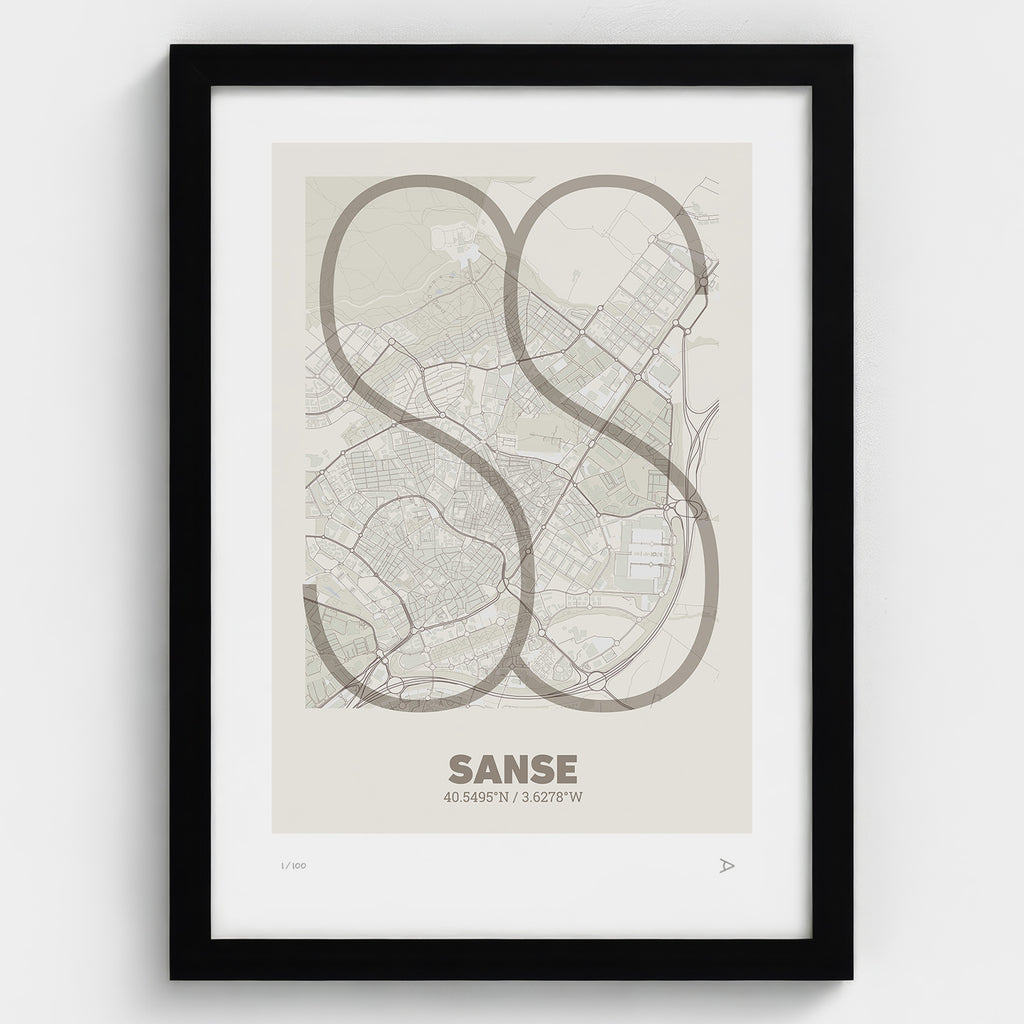 Lámina tipográfica de San Sebastián de los Reyes – diseño Ultrafina, marco negro