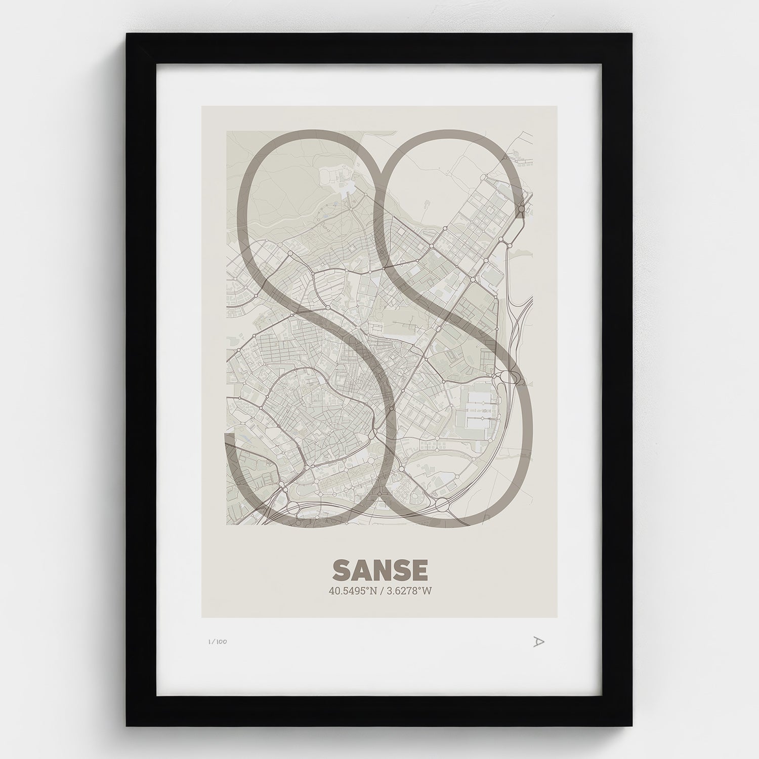 Lámina tipográfica de San Sebastián de los Reyes – diseño Ultrafina, marco negro