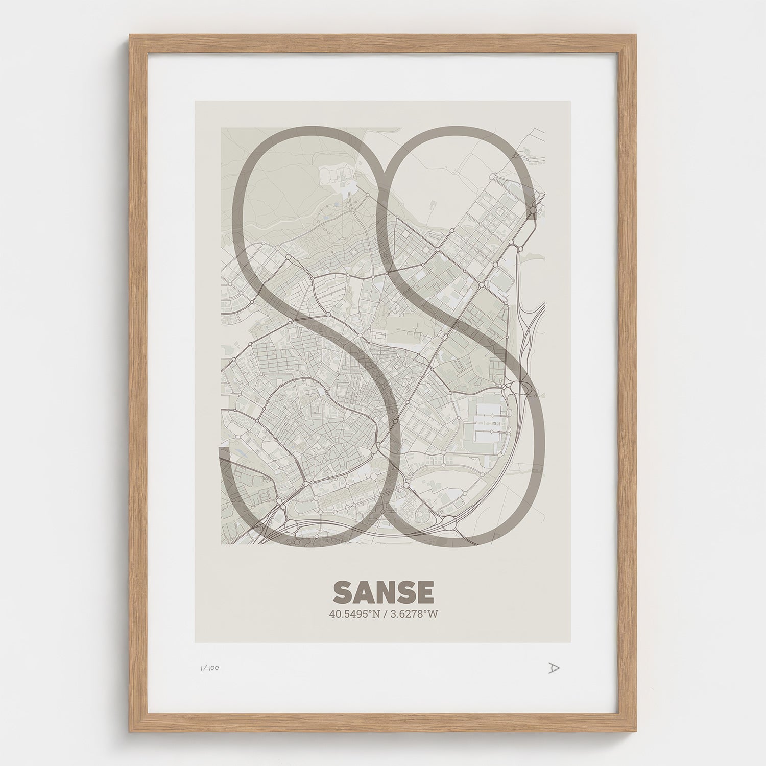 Lámina tipográfica de San Sebastián de los Reyes – diseño Ultrafina, marco de madera natural