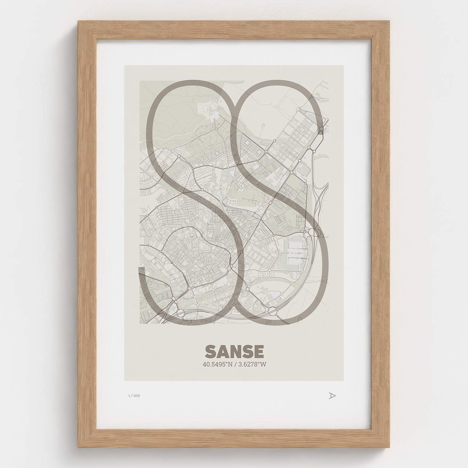 Lámina tipográfica de San Sebastián de los Reyes – diseño Ultrafina, marco de madera natural