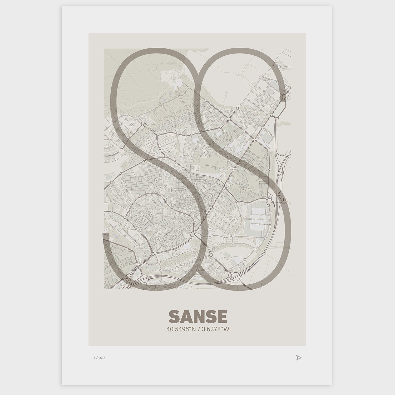 Lámina tipográfica de San Sebastián de los Reyes – diseño Ultrafina, sin marco sobre papel