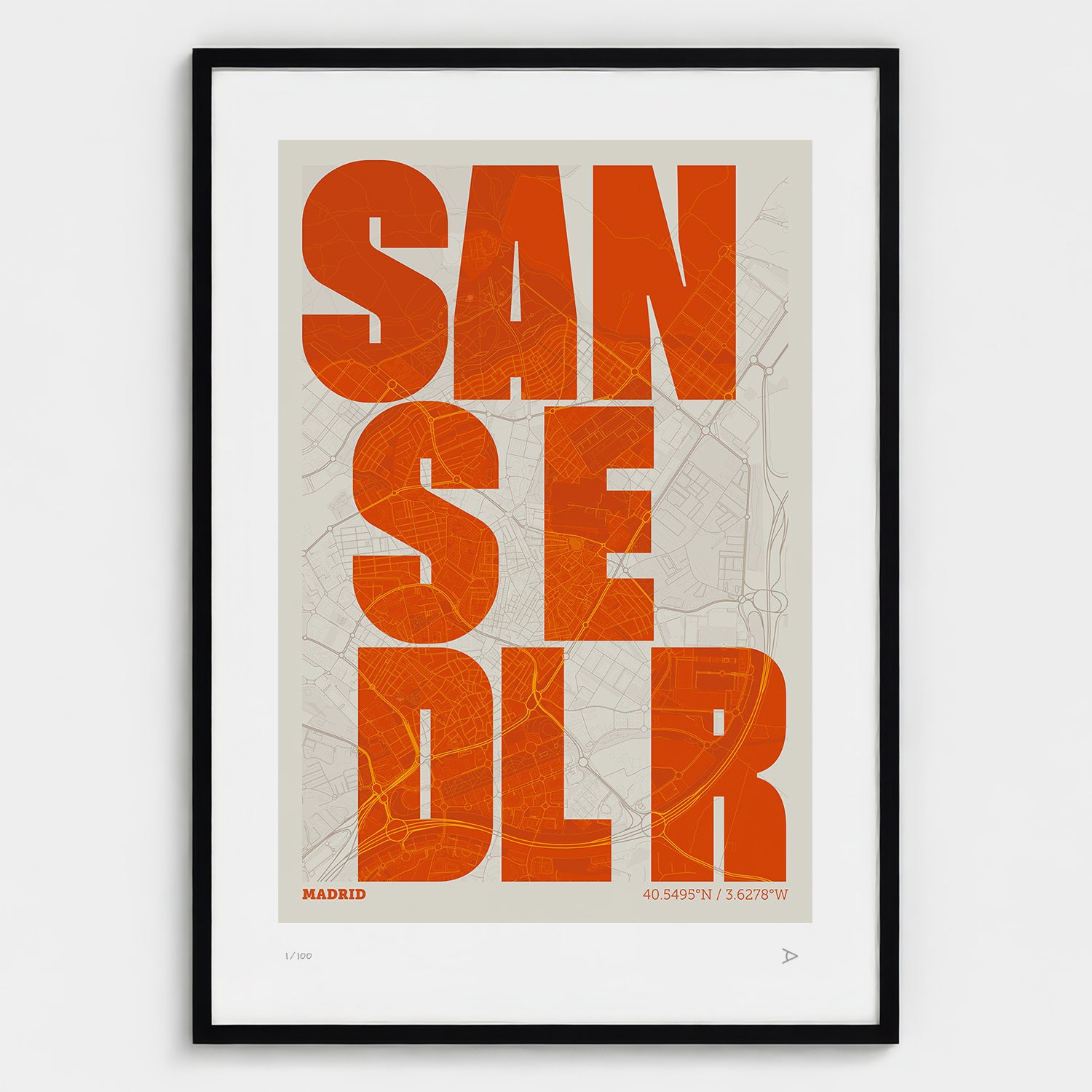 Lámina tipográfica de San Sebastián de los Reyes – diseño Revoltosa, marco negro