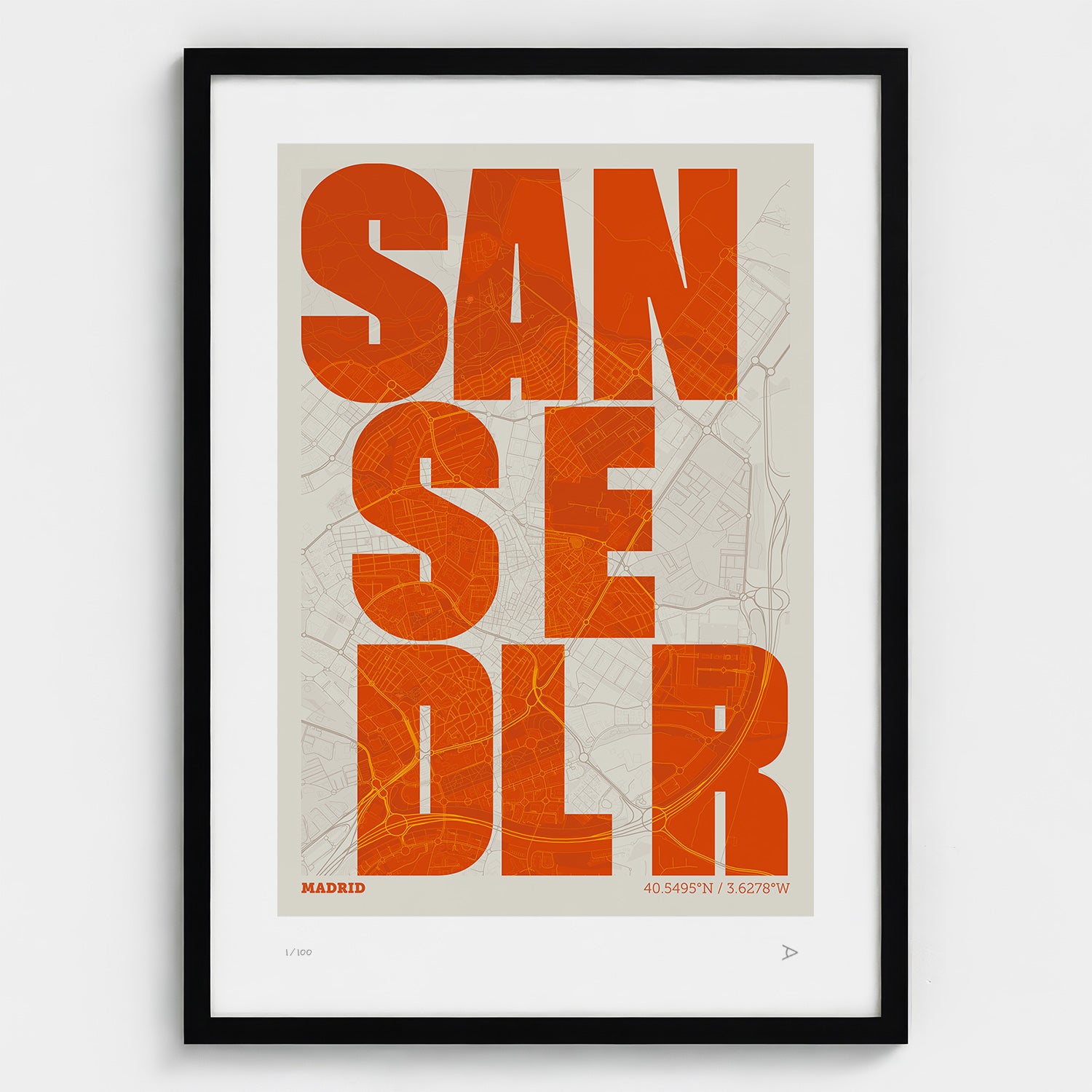 Lámina tipográfica de San Sebastián de los Reyes – diseño Revoltosa, marco negro