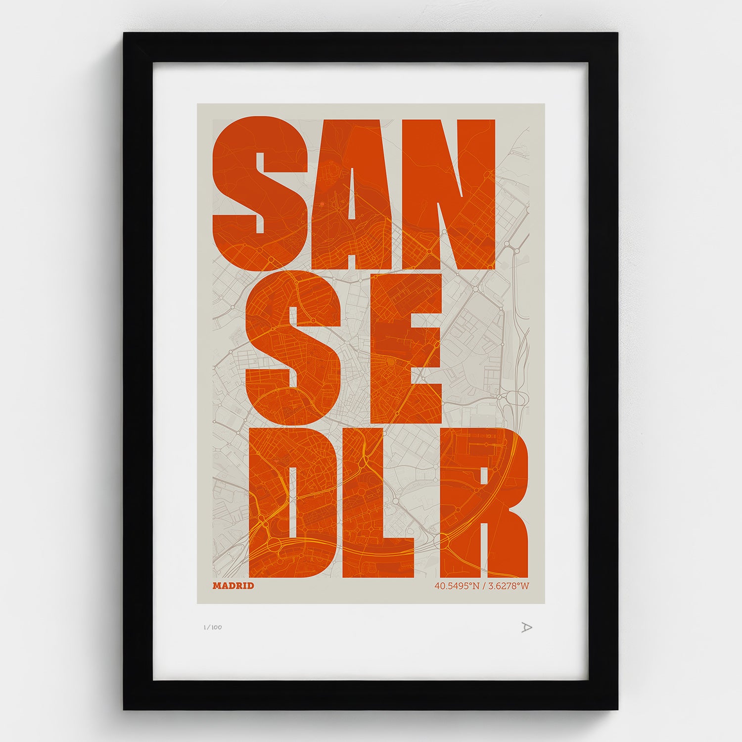 Lámina tipográfica de San Sebastián de los Reyes – diseño Revoltosa, marco negro