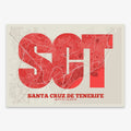 The map of Santa Cruz de Tenerife in Super Bold design, a typographic poster where the city map is overlaid with extra-thick lettering for a modern, high-impact look designed in red and an off-white background