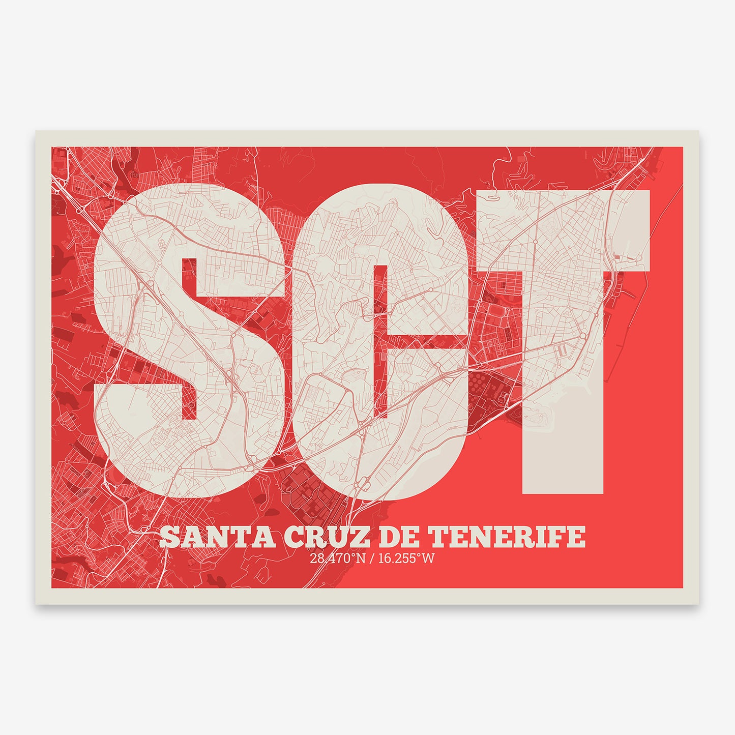 Santa Cruz de Tenerife Map V02 Boho / Frame / No