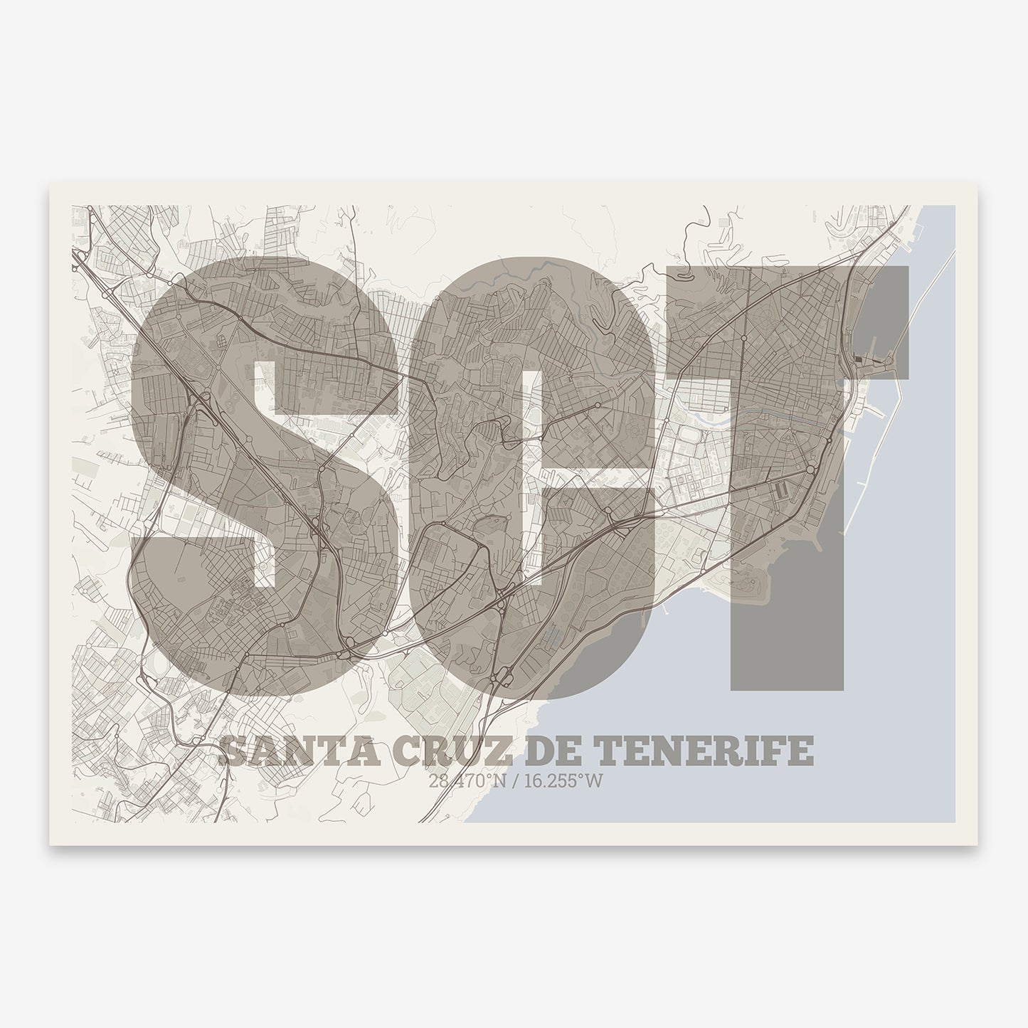 Santa Cruz de Tenerife Map V02 Rustic / No Frame / No