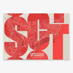 Poster of Santa Cruz de Tenerife composed with letters from its abbreviation or its airport IATA code printed on red and an off-white background