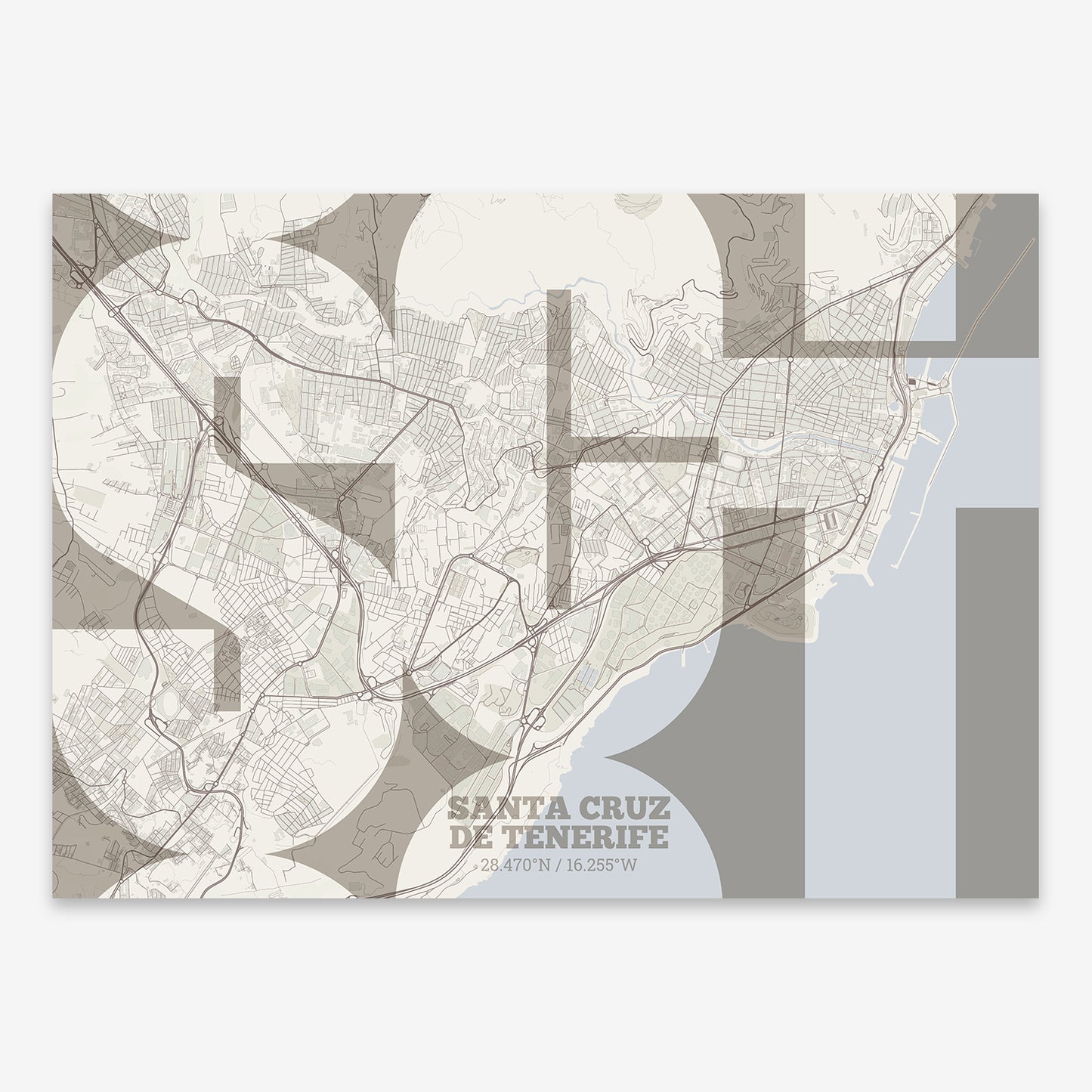 Santa Cruz de Tenerife Map V03 Rustic / Frame / No