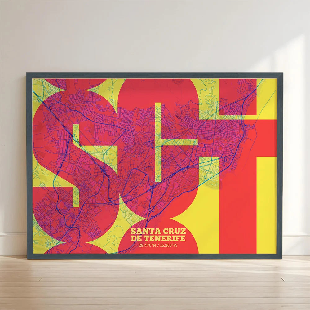 Artistic poster of Santa Cruz de Tenerife with geometric typography - Custom decoration