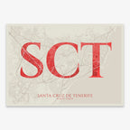 The map of Santa Cruz de Tenerife in Classic design, inspired by chiseled typography with an elegant font that creates a beautiful visual contrast designed in red and an off-white background
