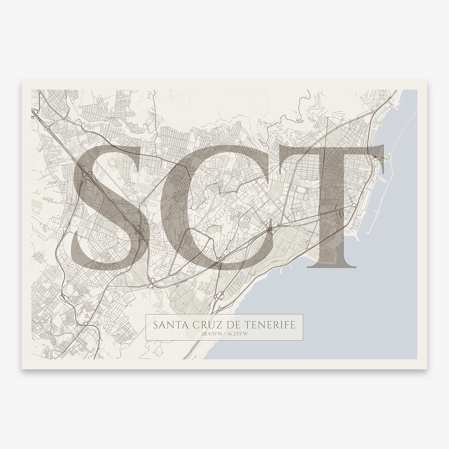 Santa Cruz de Tenerife Map V06 Rustic / Frame / Yes