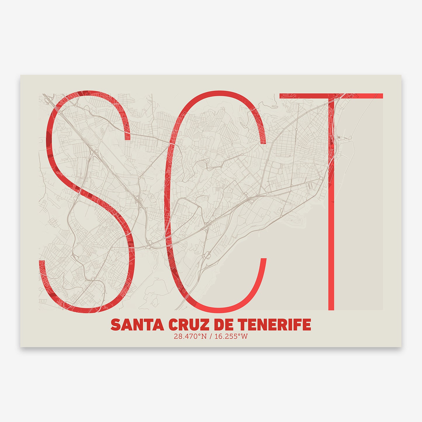 Santa Cruz de Tenerife Map V07 Boho / No Frame / No