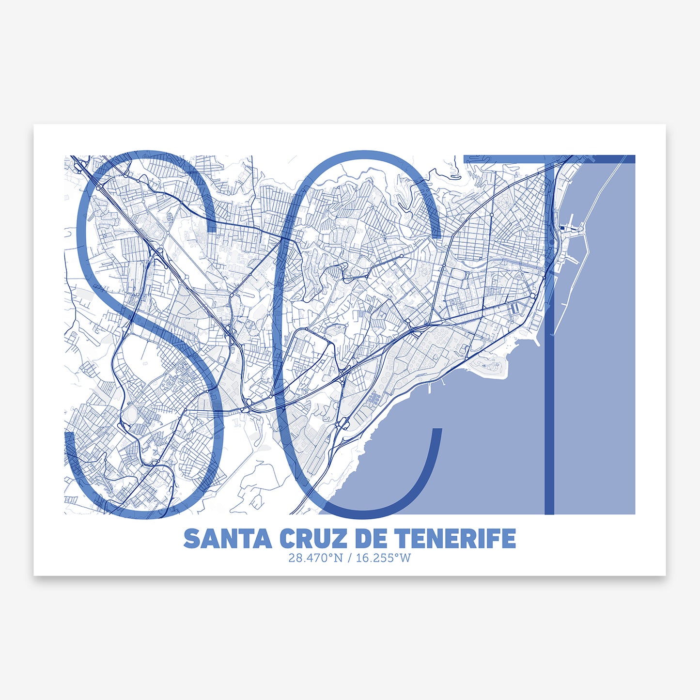 Santa Cruz de Tenerife Map V07 Med / Frame / Yes