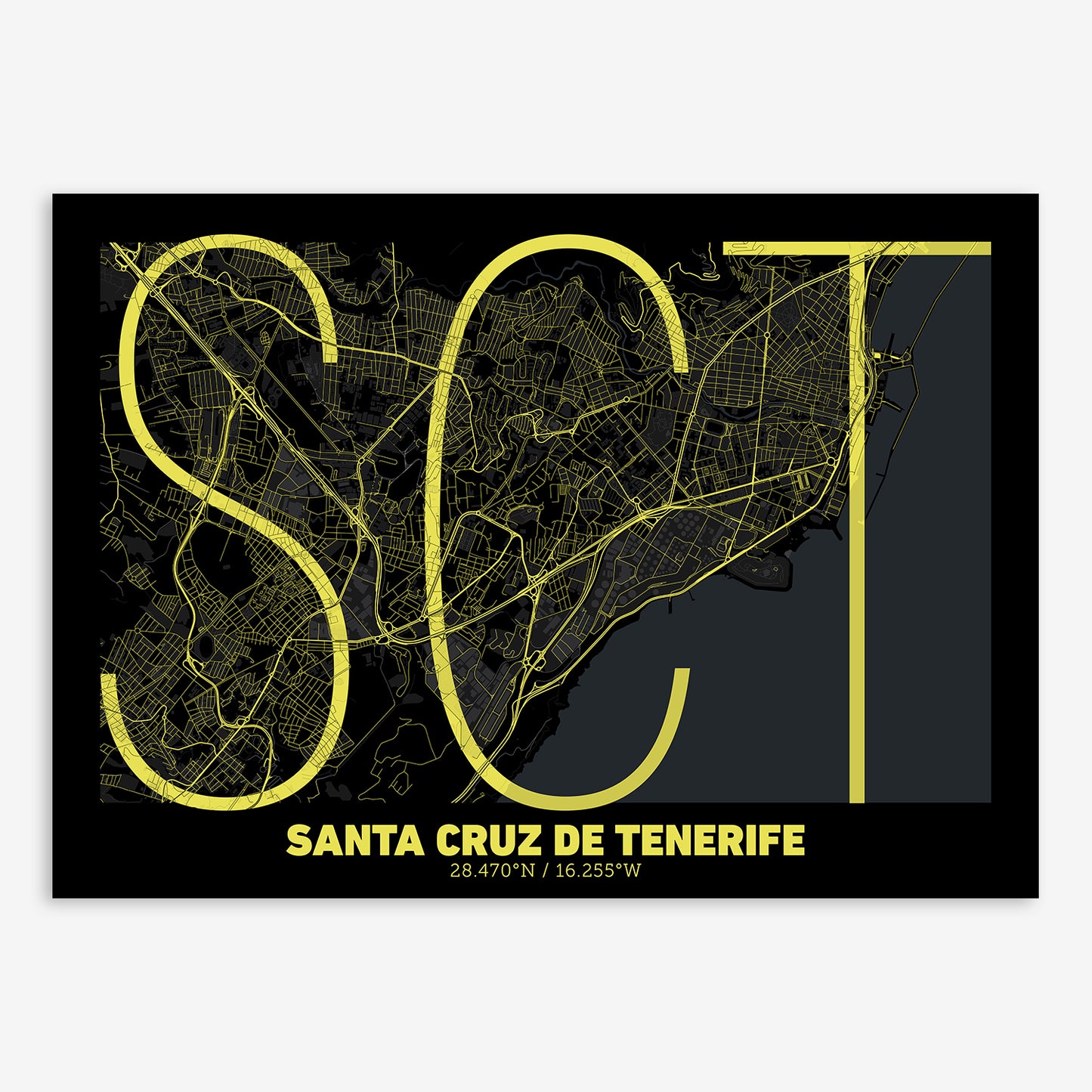 Santa Cruz de Tenerife Map V07 Night / No Frame / Yes