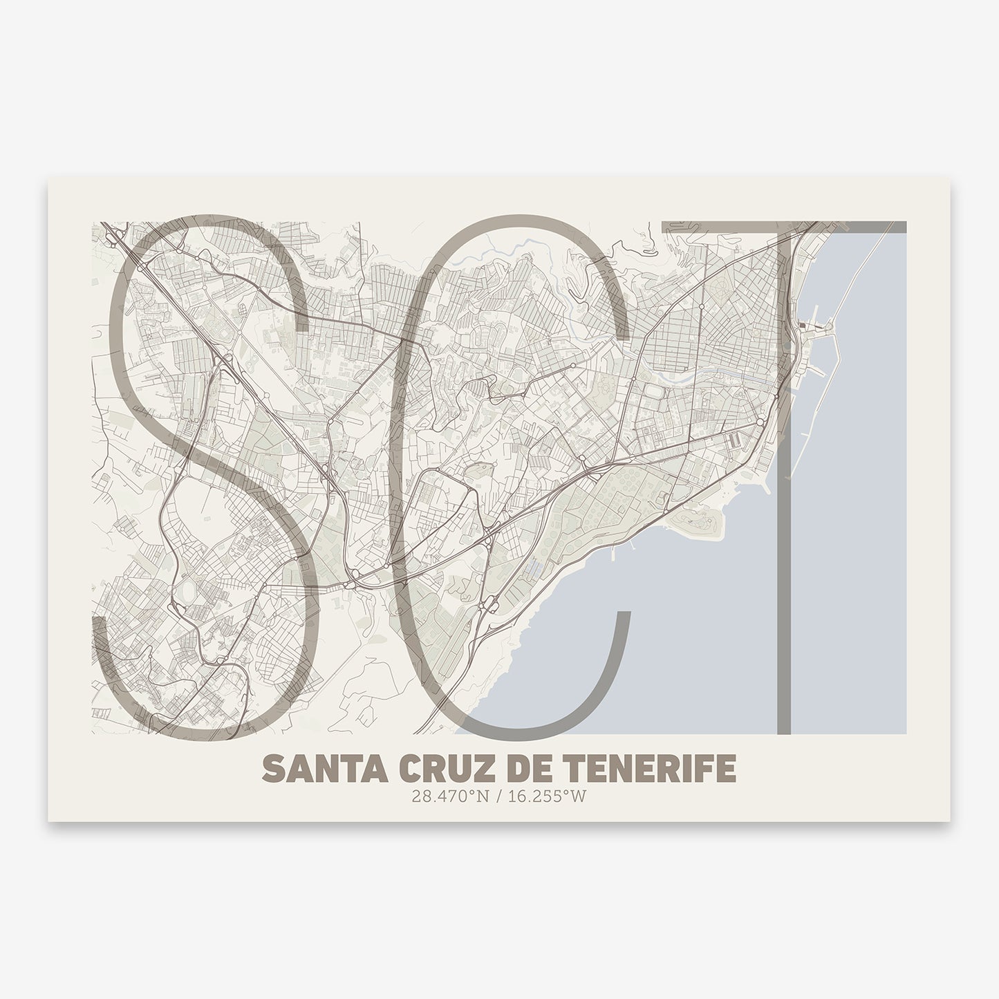 Santa Cruz de Tenerife Map V07 Rustic / No Frame / No