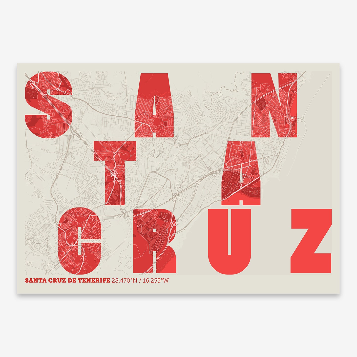 Santa Cruz de Tenerife Map V08 Boho / Frame / Yes