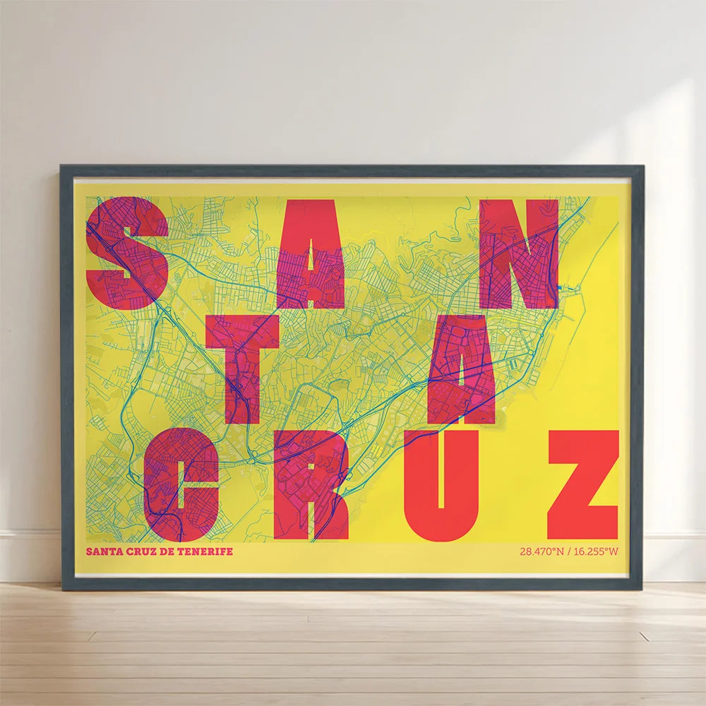 Creative print of Santa Cruz de Tenerife – Graphic design and typography on a map