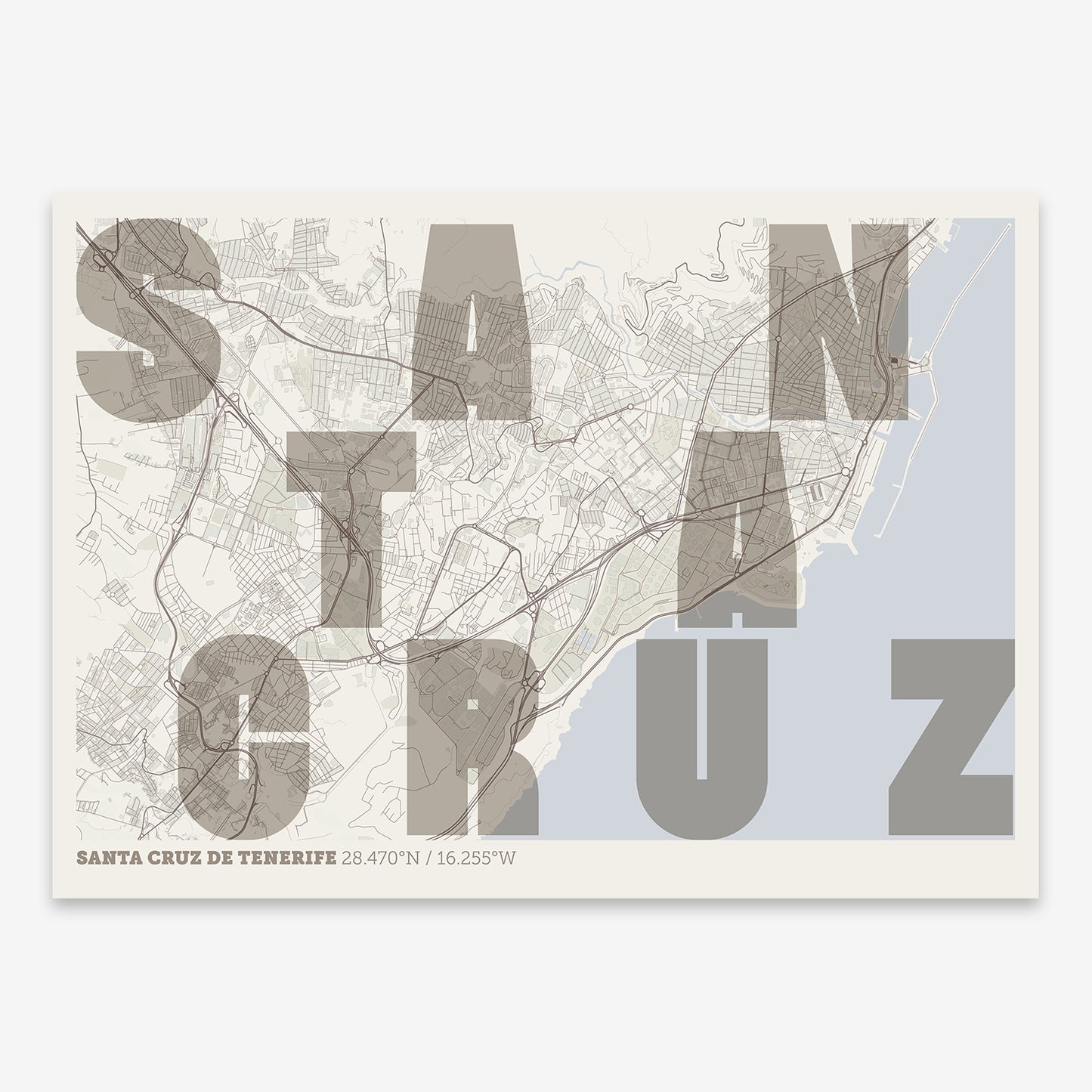 Santa Cruz de Tenerife Map V08 Rustic / No Frame / No