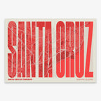 The map of Santa Cruz de Tenerife in Extra Compressed design, where the letters are tightly squeezed to fit the city's map shape designed in red and an off-white background