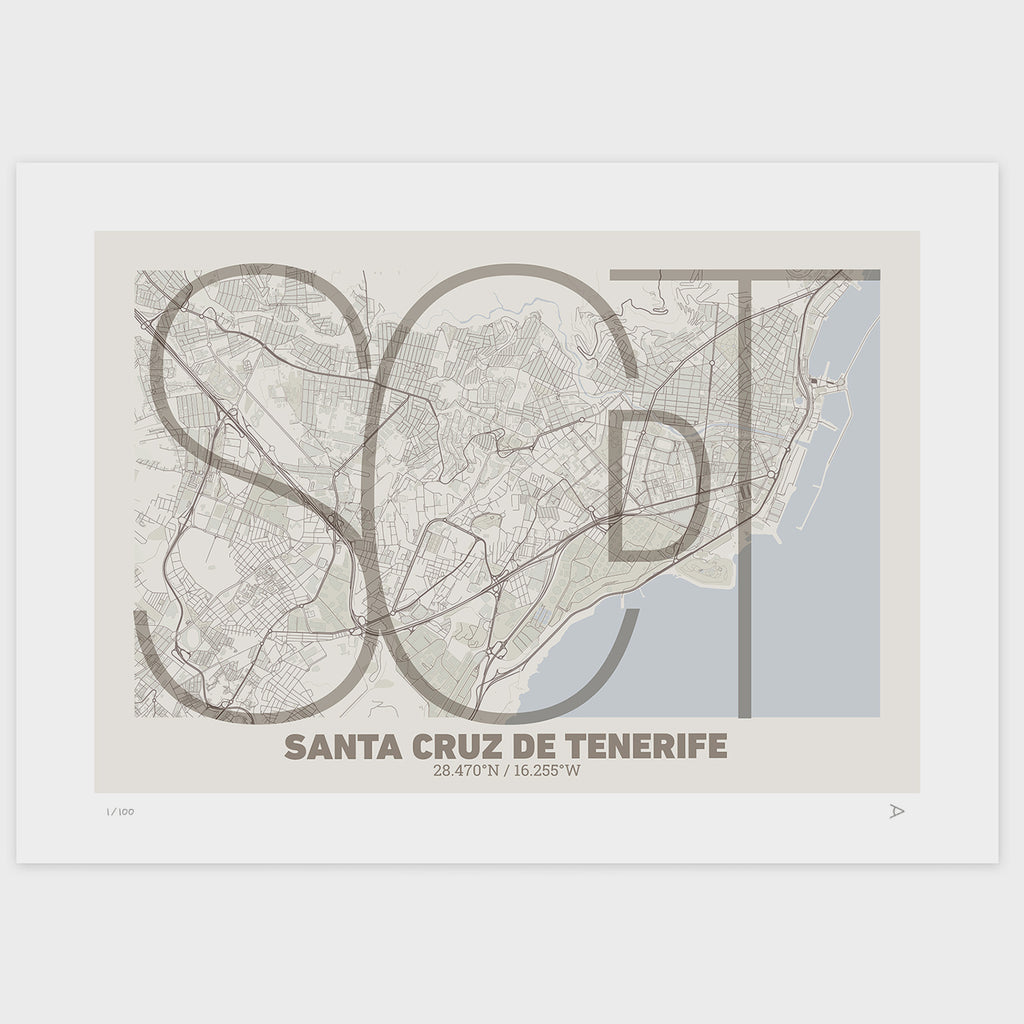 Lámina tipográfica de Santa Cruz de Tenerife – diseño Ultrafina, sin marco sobre papel