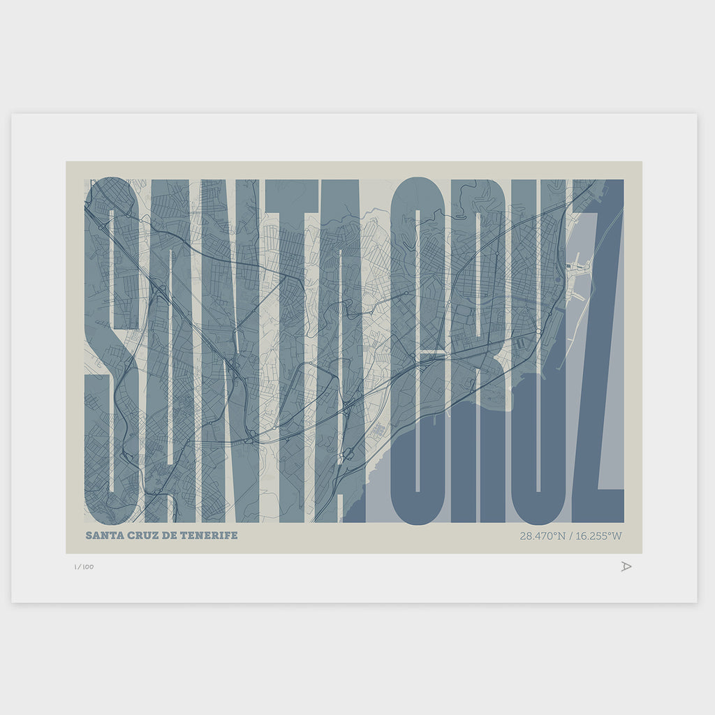 Lámina tipográfica de Santa Cruz de Tenerife – diseño Extra Comprimida, sin marco sobre papel