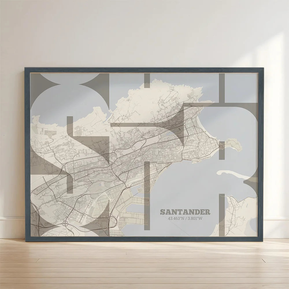 Póster artístico de Santander con tipografía geométrica - Decoración personalizada