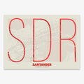 Poster of Santander composed with letters in extra light font printed on red and an off-white background