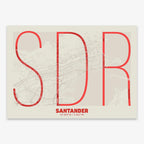 Poster of Santander composed with letters in extra light font printed on red and an off-white background