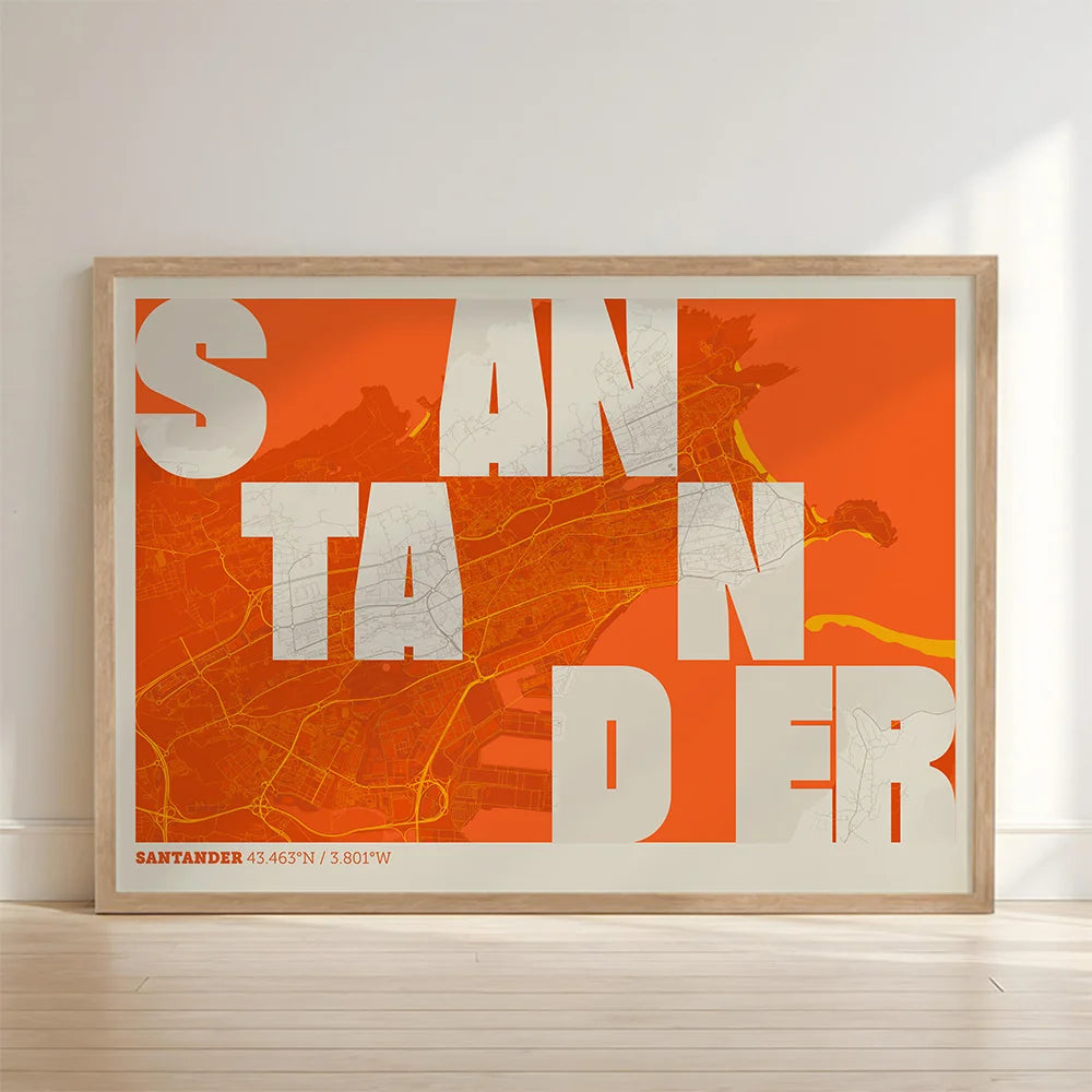 Creative print of Santander – Graphic design and typography on a map