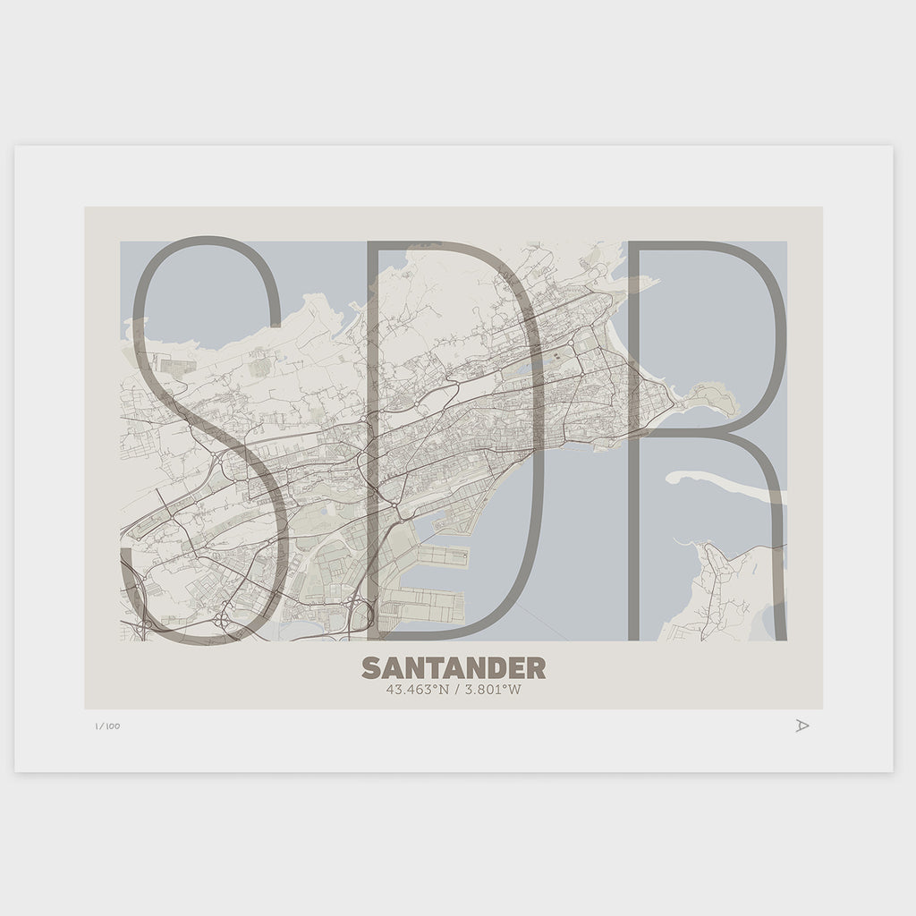 Lámina tipográfica de Santander – diseño Ultrafina, sin marco sobre papel