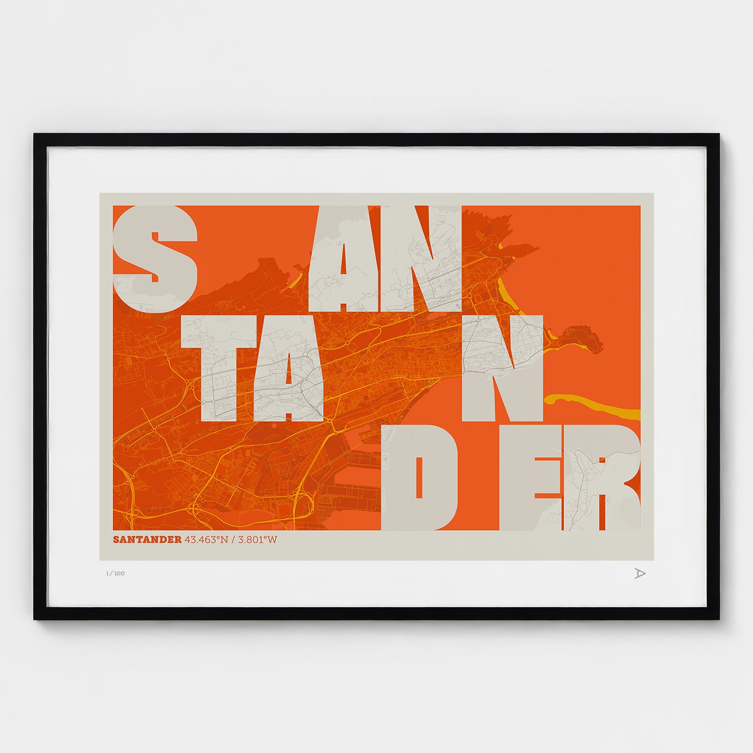 Lámina tipográfica de Santander – diseño Revoltosa, marco negro